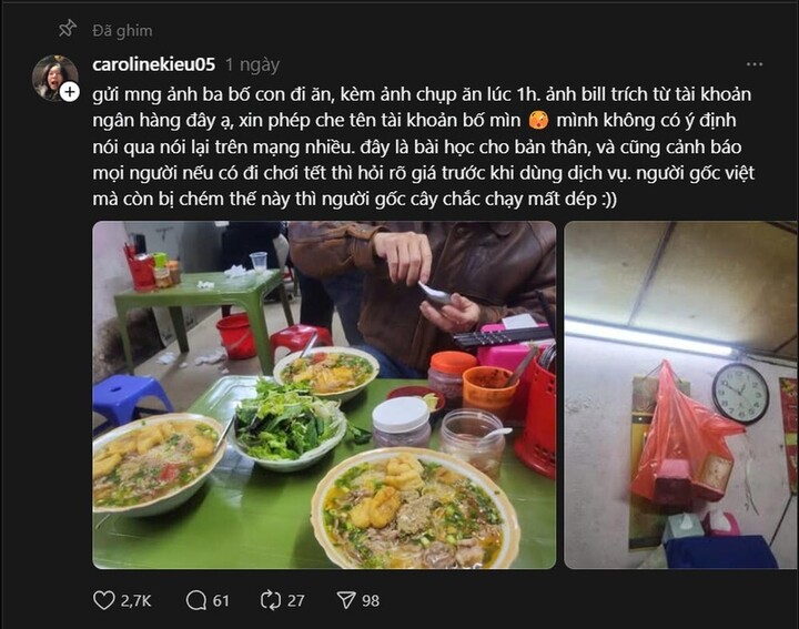 Đình chỉ hoạt động quán bún riêu ở Hà Nội bán 1,2 triệu đồng 3 bát bún ngày Tết - 1 Đình chỉ hoạt động quán bún riêu ở Hà Nội bán 1,2 triệu đồng 3 bát bún ngày Tết - 1