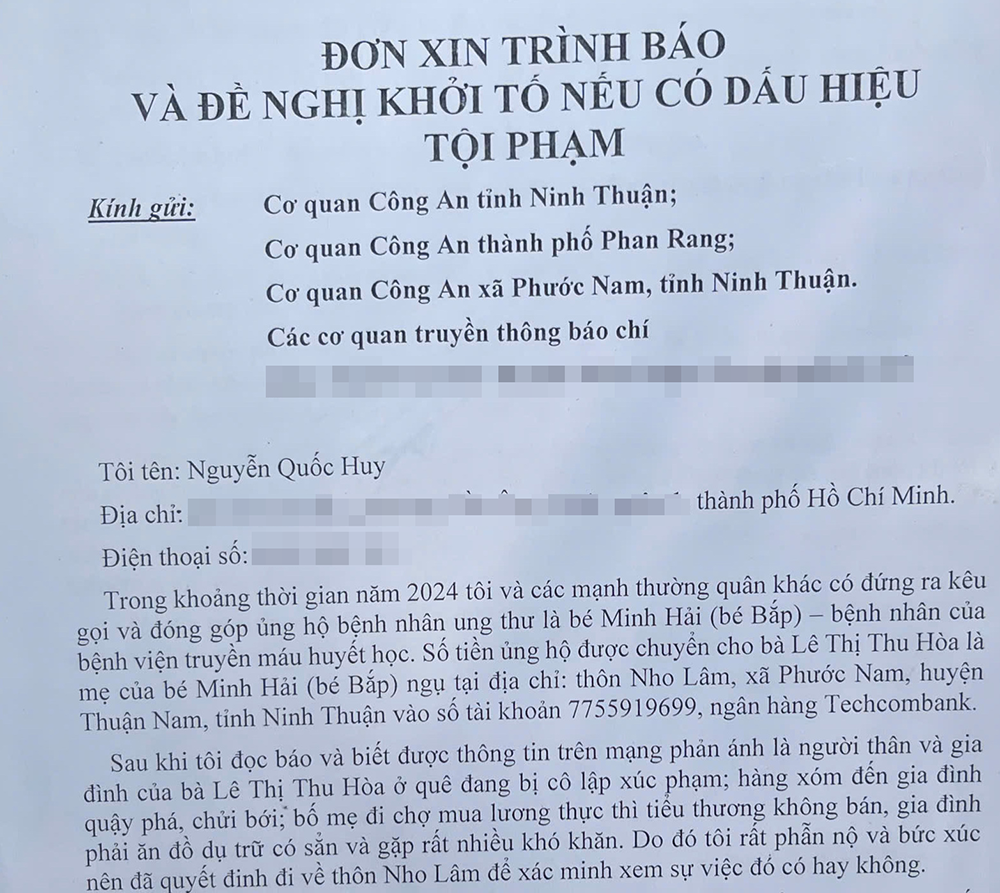 Bị gửi đơn ra công an tố trục lợi từ thiện, mẹ Bắp cũng có đơn tố ngược - 2 Bị gửi đơn ra công an tố trục lợi từ thiện, mẹ Bắp cũng có đơn tố ngược - 2