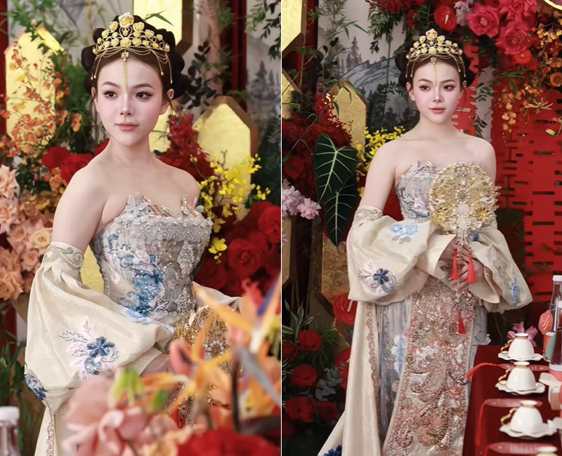 Cô dâu ở TPHCM xinh như búp bê, đầu đội vương miện làm từ 10 cây vàng Cô dâu ở TPHCM xinh như búp bê, đầu đội vương miện làm từ 10 cây vàng